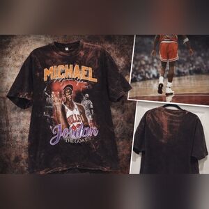 Michael Jordan Vintage Style Graphic T-shirt Distressed Black Bleach Wash Bulls